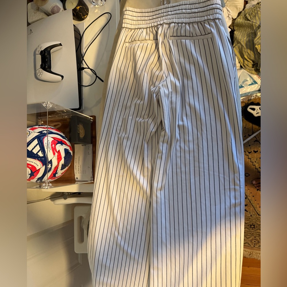New York & Company White Pants with Black Pinstripes